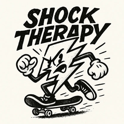 Example output from the Black Ink Streetwear Illustrations ChatGPT prompt: Shock Therapy