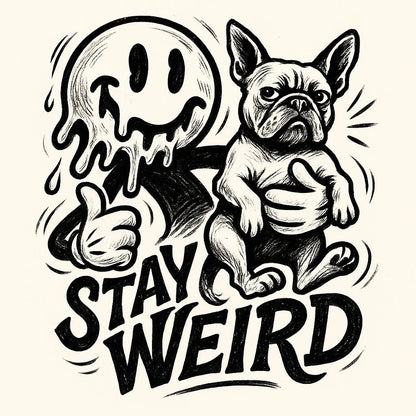Example output from the Black Ink Streetwear Illustrations ChatGPT prompt: Stay Weird