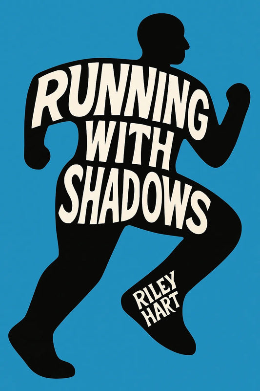 Example output from the Bold Flat Minimalist Book Cover ChatGPT prompt: Running with Shadows