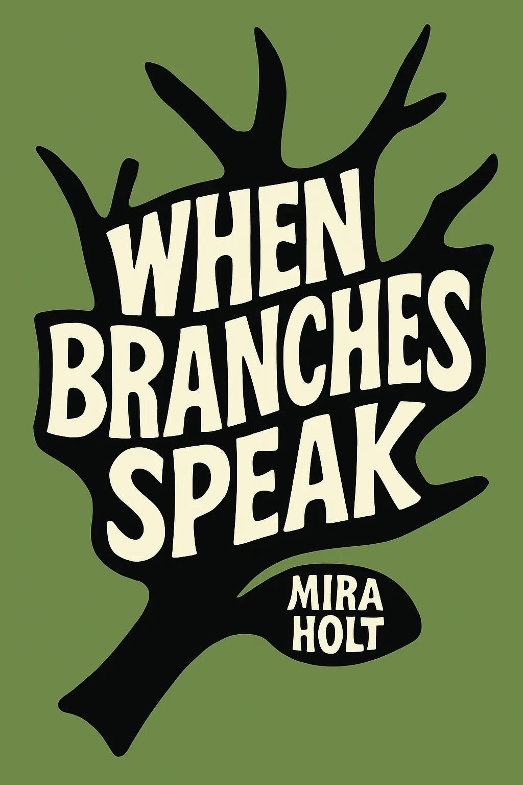 Example output from the Bold Flat Minimalist Book Cover ChatGPT prompt: When Branches Speak.