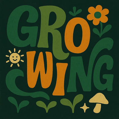 Example output from the Bold Hand-Lettered Word Art ChatGPT prompt: retro 70s-style word poster Growing