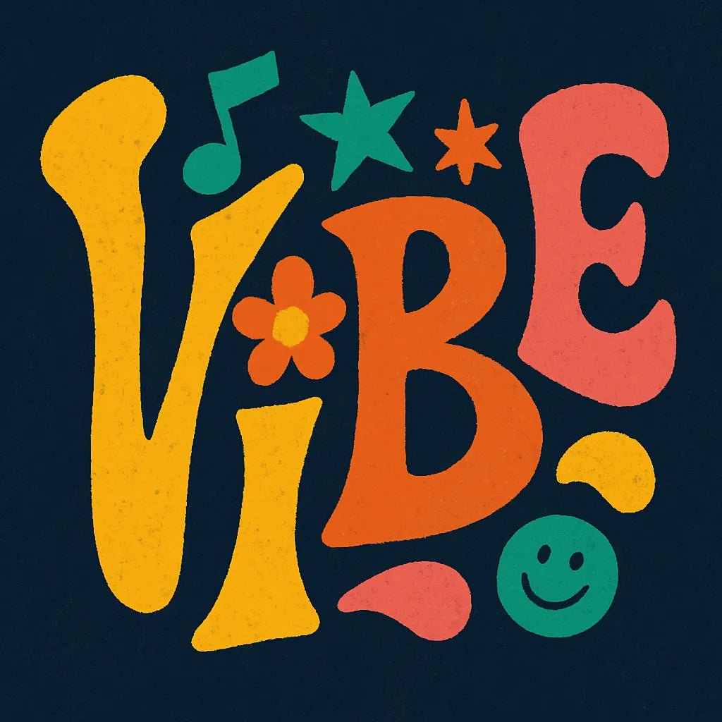 Example output from the Bold Hand-Lettered Word Art ChatGPT prompt: retro 70s-style word poster Vibe