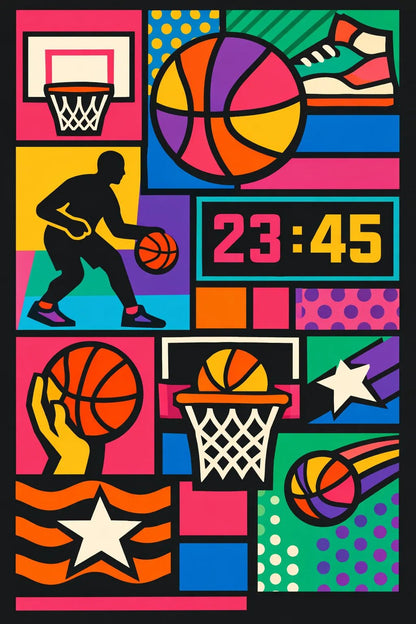 Example output from the Bold Modular Poster Collage ChatGPT prompt: Basketball