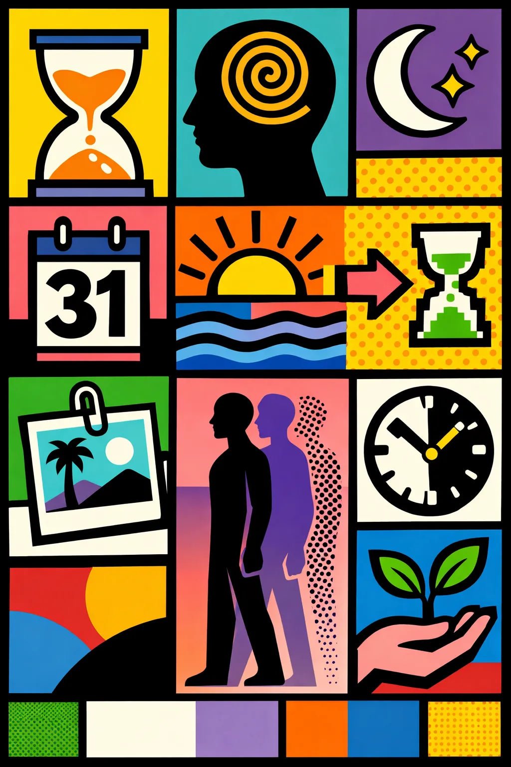 Example output from the Bold Modular Poster Collage ChatGPT prompt: Time