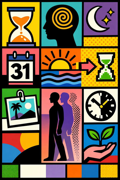 Example output from the Bold Modular Poster Collage ChatGPT prompt: Time