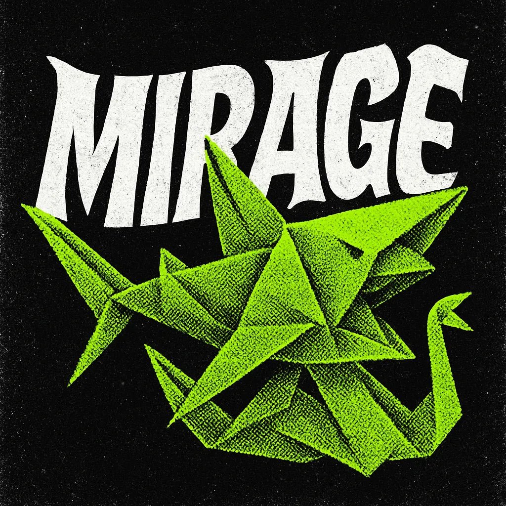 Example output from the Bold Screen Print Typography Design ChatGPT prompt: Mirage
