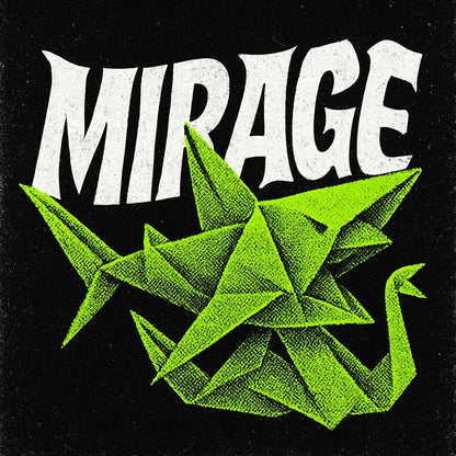 Example output from the Bold Screen Print Typography Design ChatGPT prompt: Mirage