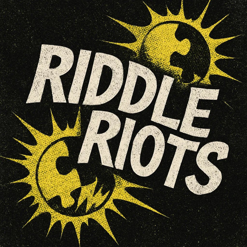 Example output from the Bold Screen Print Typography Design ChatGPT prompt: Riddle Riots