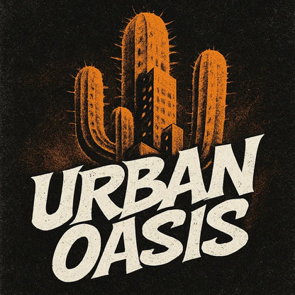 Example output from the Bold Screen Print Typography Design ChatGPT prompt: Urban Oasis