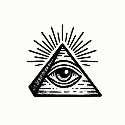 Example output from the Bold Tattoo Style Vector Art ChatGPT prompt: classic black-and-white tattoo flash designs, featuring thick outlines, expressive linework, minimalist layouts, and subtle textured grain on white backgrounds. Pyramid.