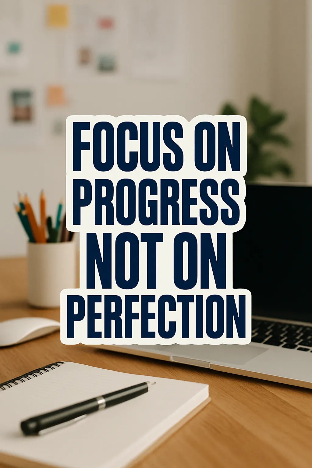 Example output from the Bold Vinyl Quote Sticker ChatGPT prompt: Focus on progress not on perfection