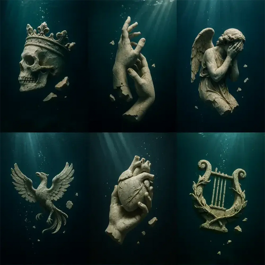 Broken Marble Statues In Ocean