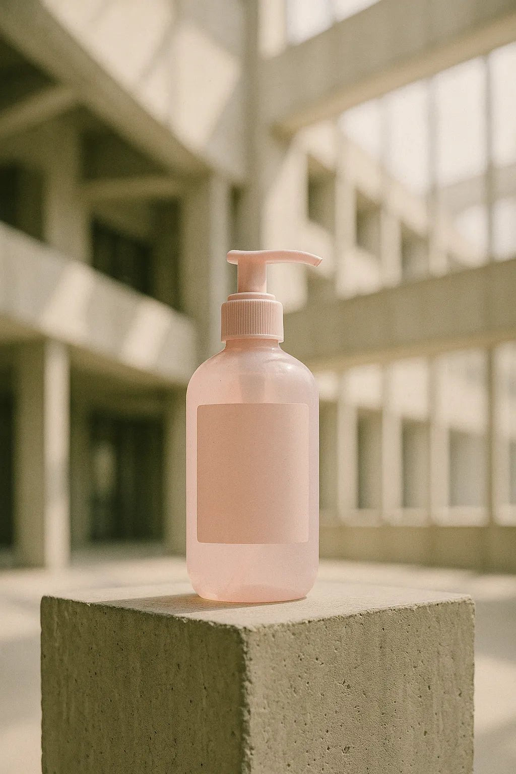 Example output from the Brutalist Atrium Product Mockups ChatGPT prompt: Pink Bottle