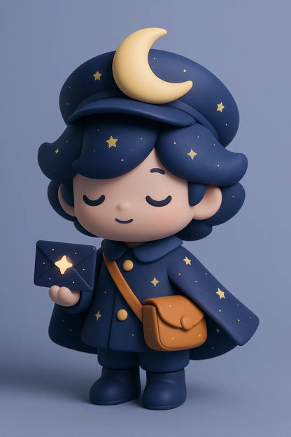 Example output from the Chibi Collectible Character Figures ChatGPT prompt. Cute vinyl-style chibi character: Celestial Postman