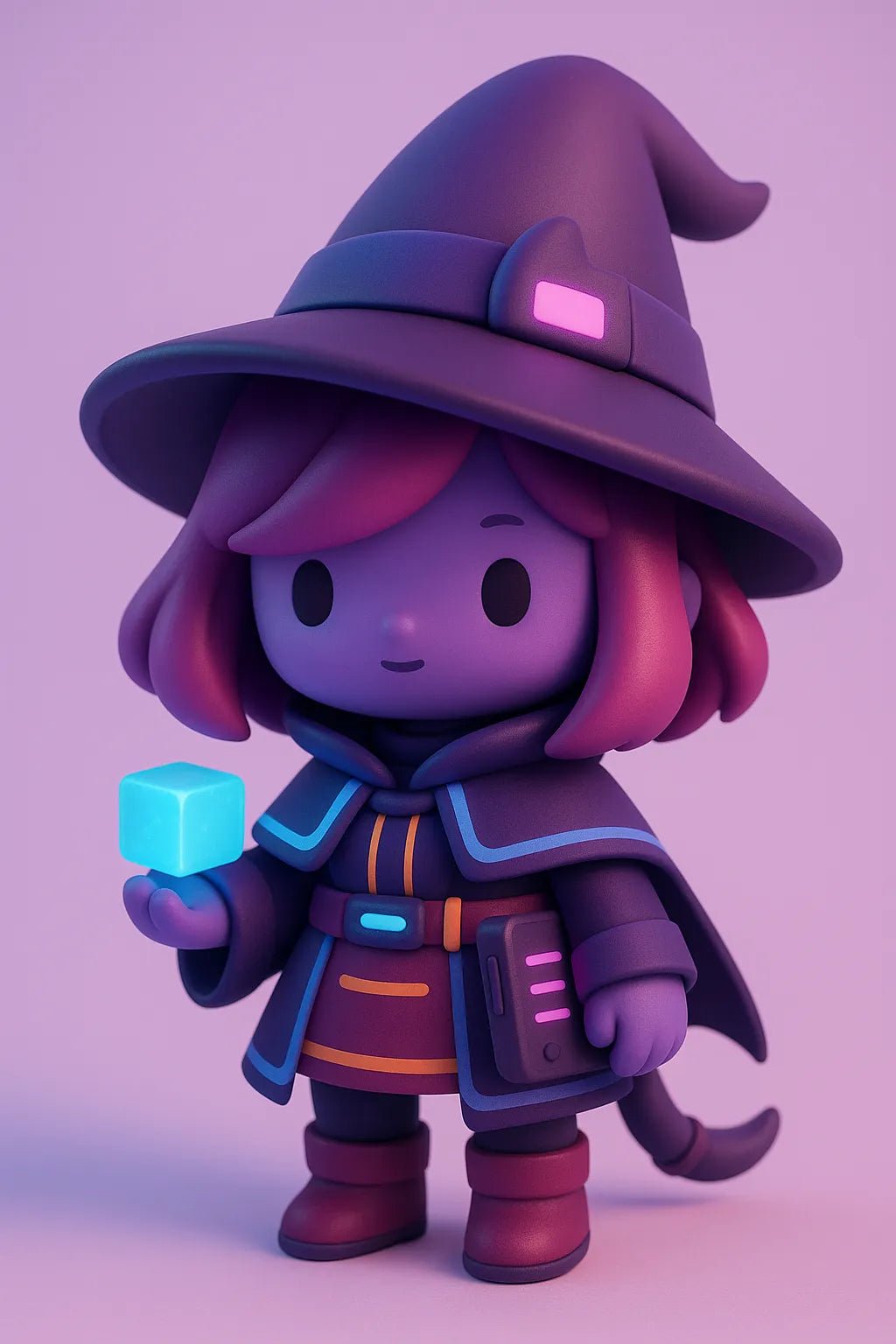 Example output from the Chibi Collectible Character Figures ChatGPT prompt. Cute vinyl-style chibi character: Cyberpunk Witch