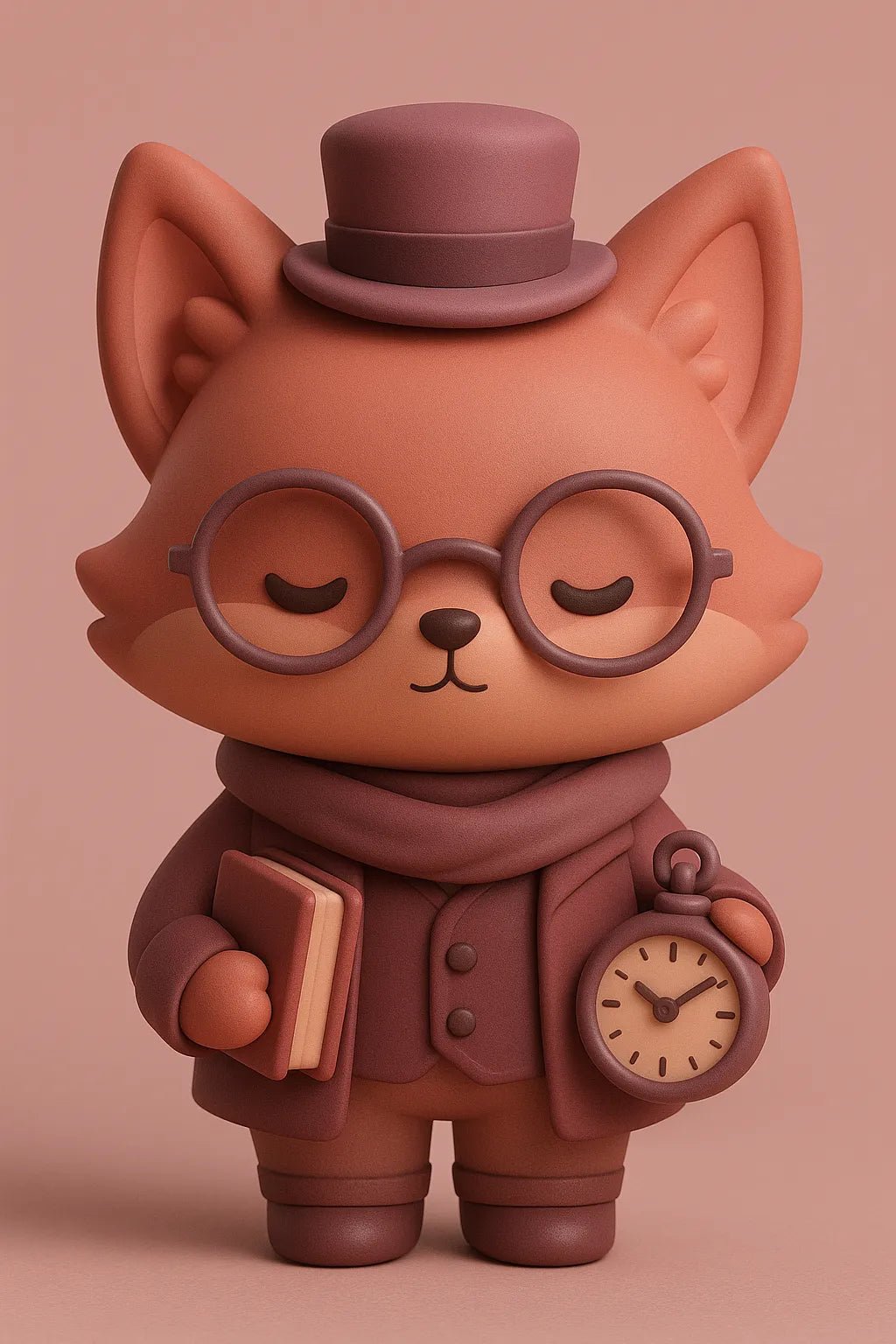 Example output from the Chibi Collectible Character Figures ChatGPT prompt. Cute vinyl-style chibi character: Librarian Fox