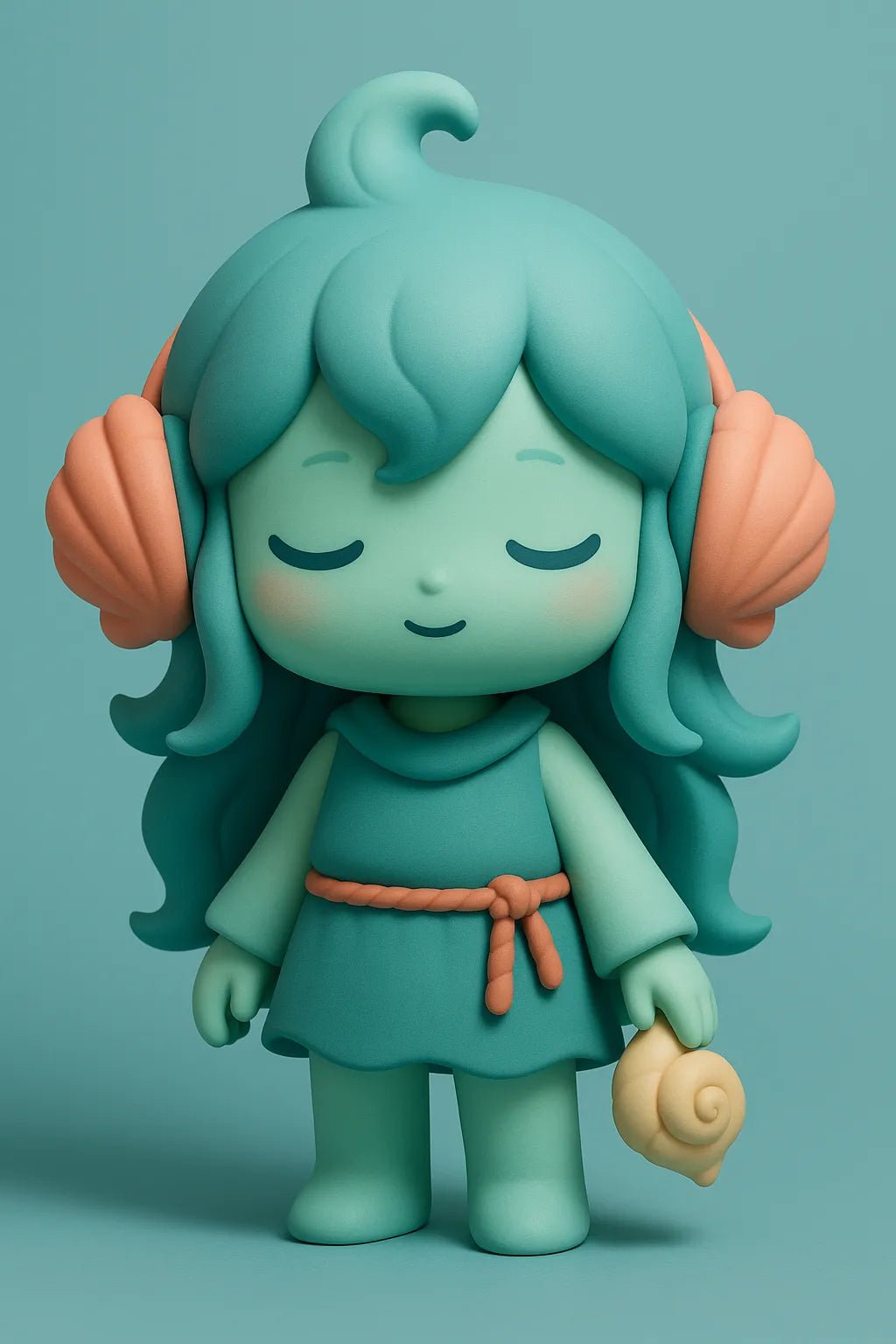 Example output from the Chibi Collectible Character Figures ChatGPT prompt. Cute vinyl-style chibi character: Sleepy Ocean Spirit