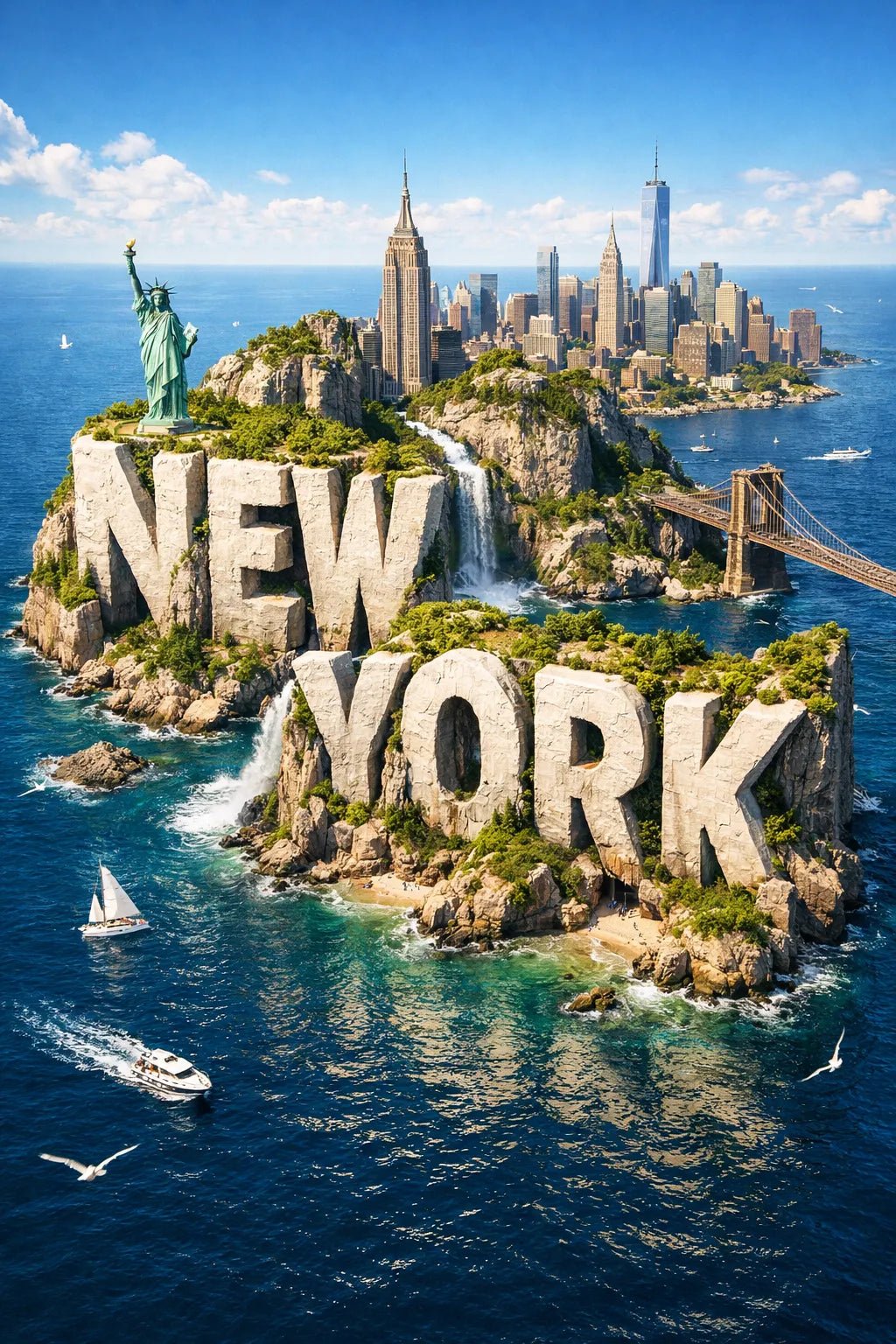 Example output from the Cinematic 3D Island Travel Poster ChatGPT prompt: New York