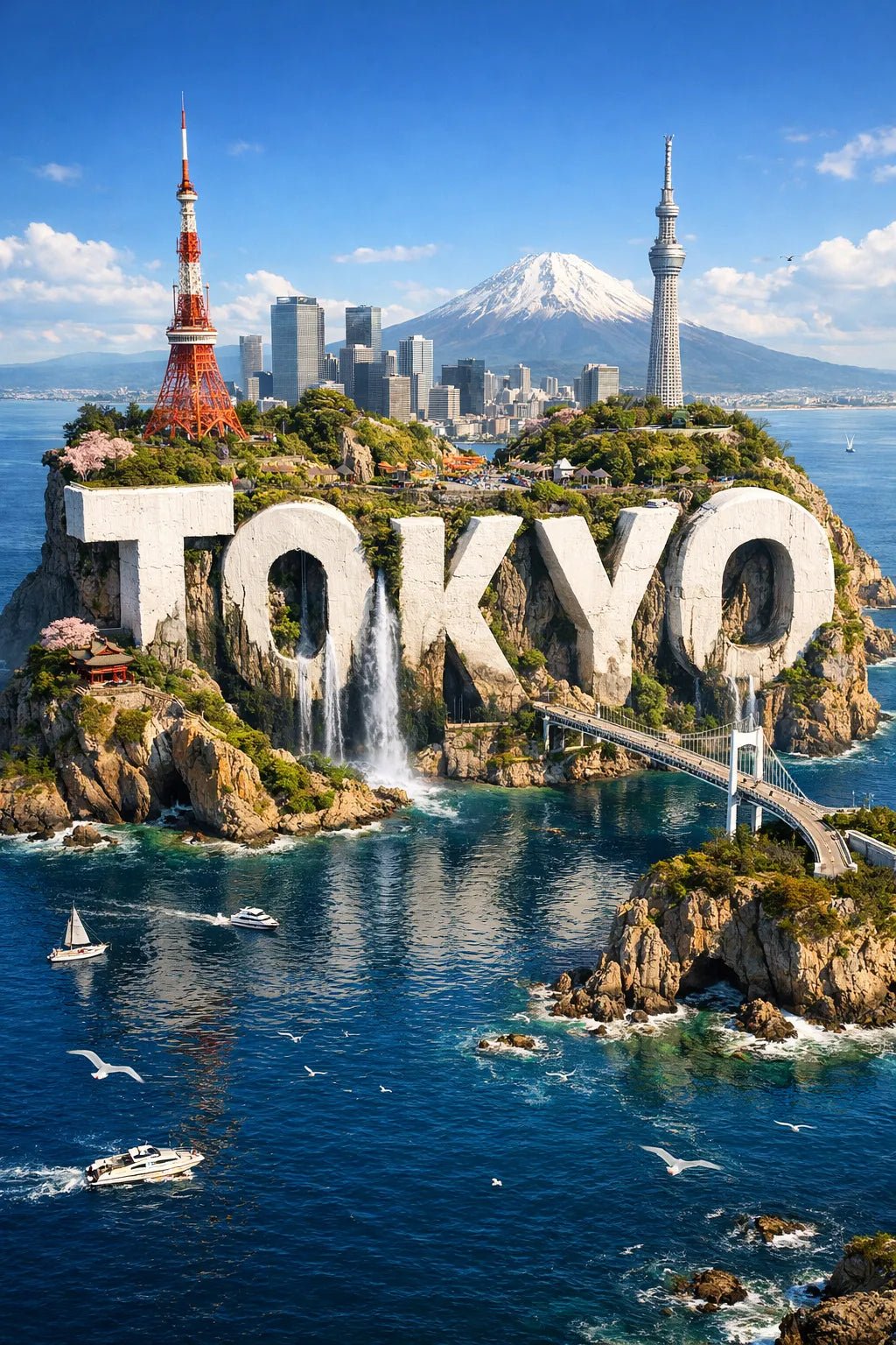 Example output from the Cinematic 3D Island Travel Poster ChatGPT prompt: Tokyo