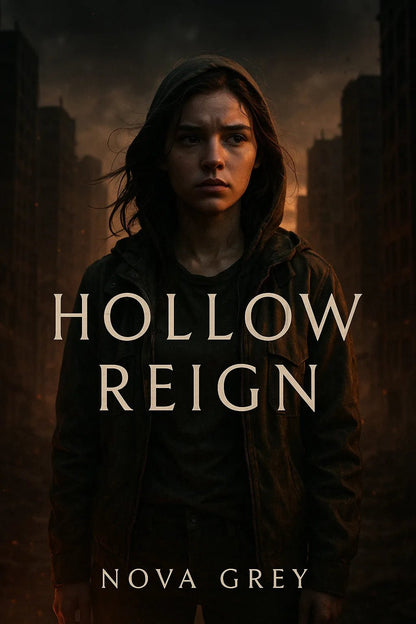 Example output from the Cinematic Book Covers ChatGPT prompt: photorealistic book covers in portrait format. Hollow Reign.