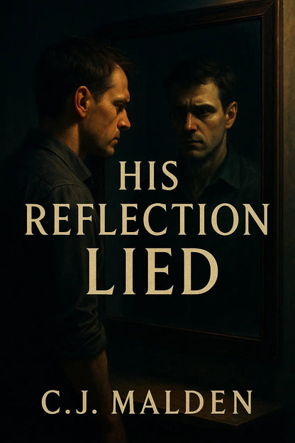 Example output from the Cinematic Book Covers ChatGPT prompt: photorealistic book covers in portrait format. His Reflection Lied.