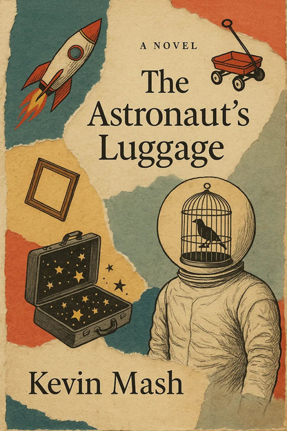 Example output from the Collage Surrealism Book Covers ChatGPT prompt: vintage-inspired book covers. The Astronaut's Luggage.