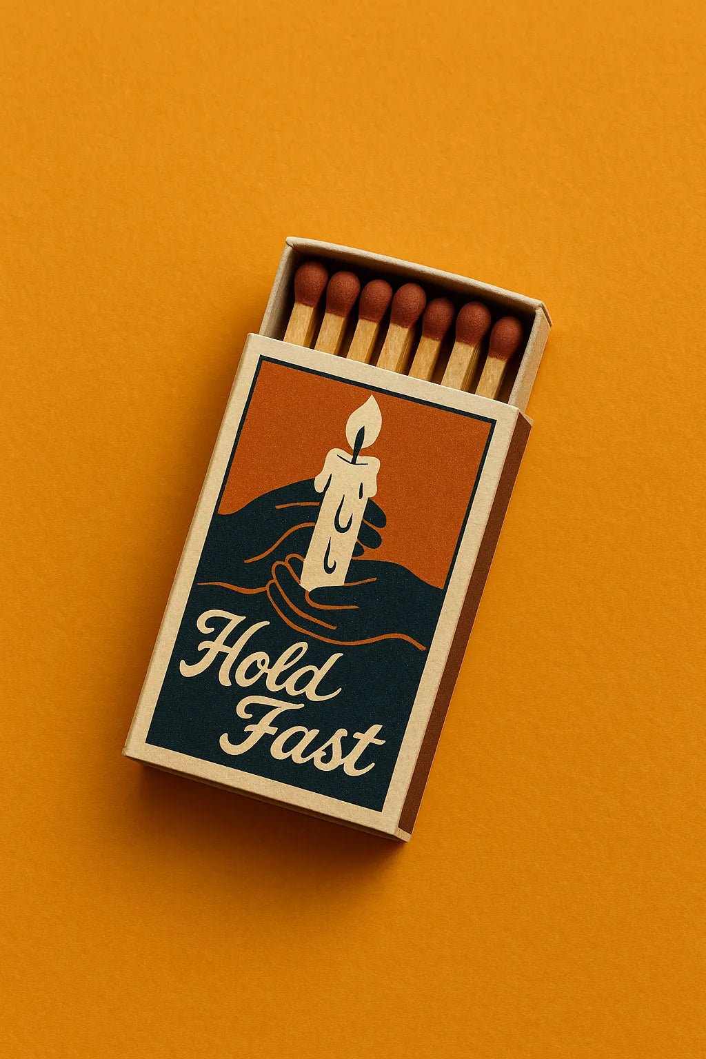 Example output from the Collectible Matchbox Label Mockup ChatGPT prompt: Hold Fast