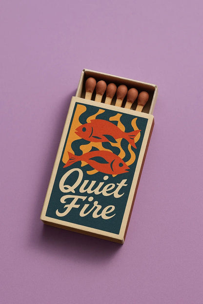 Example output from the Collectible Matchbox Label Mockup ChatGPT prompt: Quiet Fire