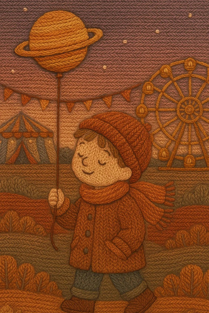 Example output from the Cozy Thread Style Illustration ChatGPT prompt: Child with Planet Globe