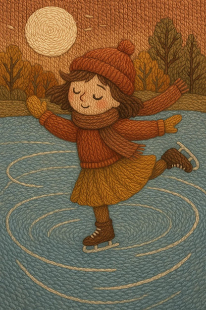 Example output from the Cozy Thread Style Illustration ChatGPT prompt: Girl Ice Skating