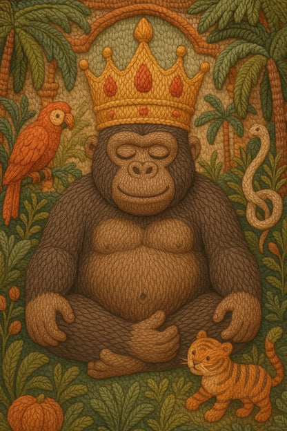 Example output from the Cozy Thread Style Illustration ChatGPT prompt: King Gorilla