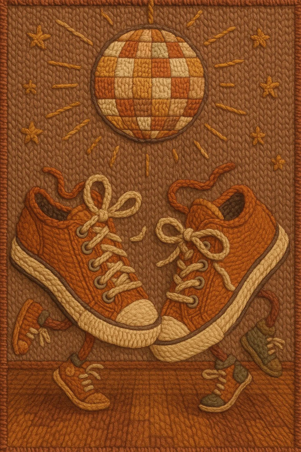 Example output from the Cozy Thread Style Illustration ChatGPT prompt: Two Sneakers Dancing