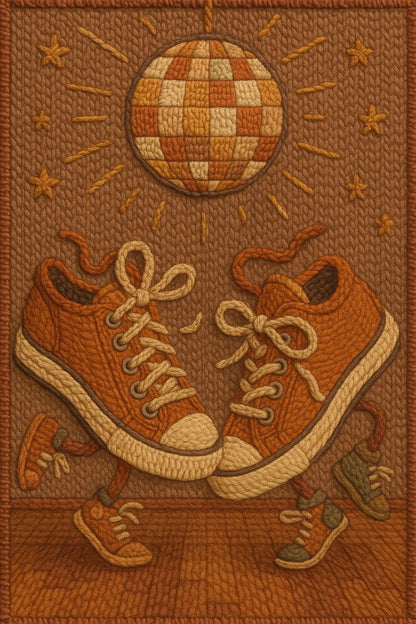 Example output from the Cozy Thread Style Illustration ChatGPT prompt: Two Sneakers Dancing