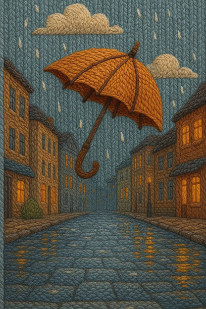 Example output from the Cozy Thread Style Illustration ChatGPT prompt: Umbrella in the Rain