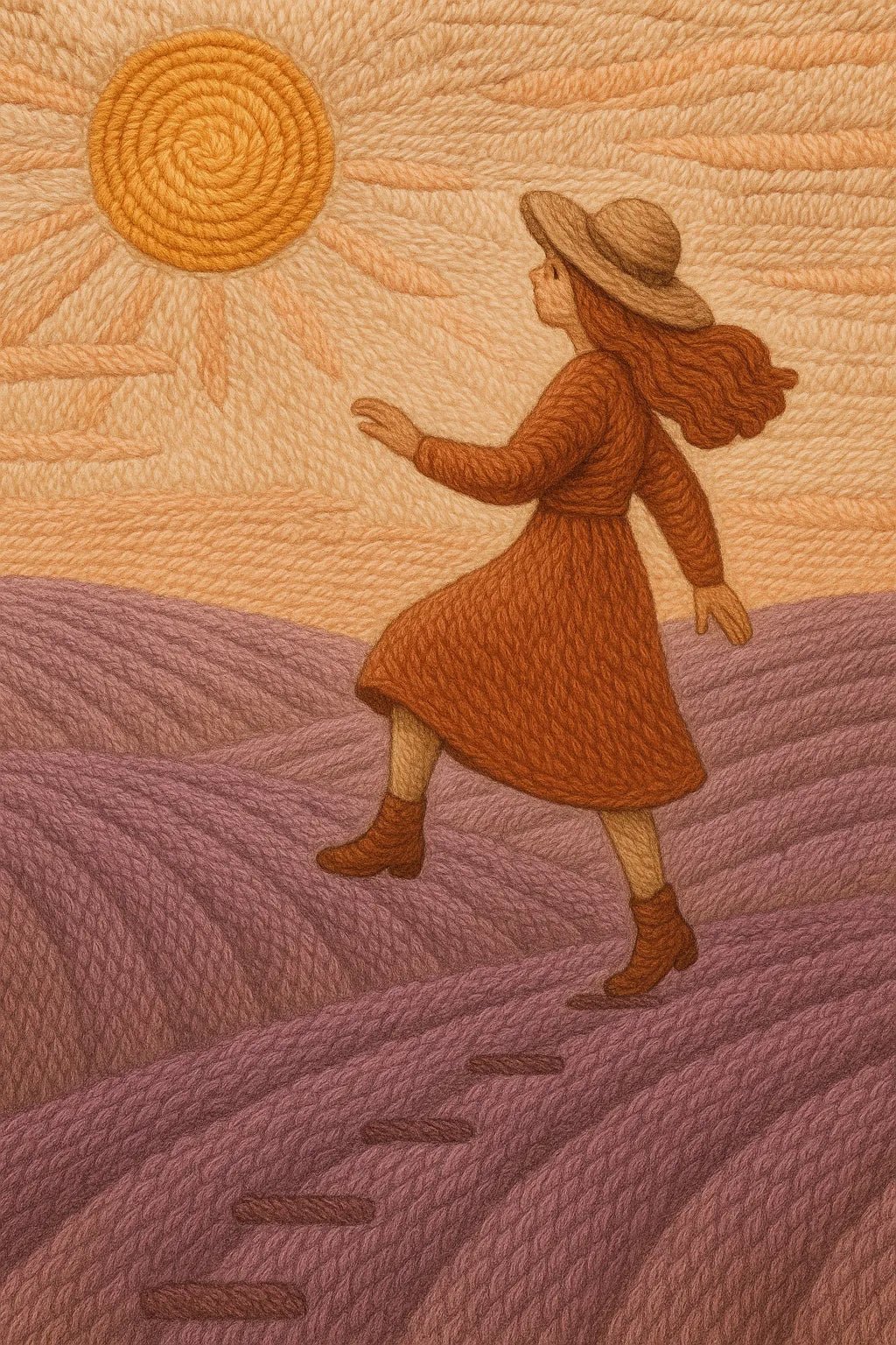 Example output from the Cozy Thread Style Illustration ChatGPT prompt: Woman Walking Up