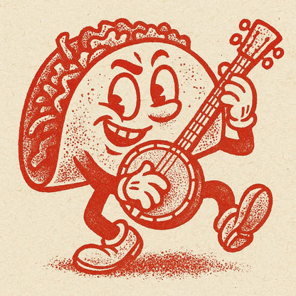 Example output from the Craft Paper Cartoon Mascots Logos ChatGPT prompt: bold red character icon Taco.