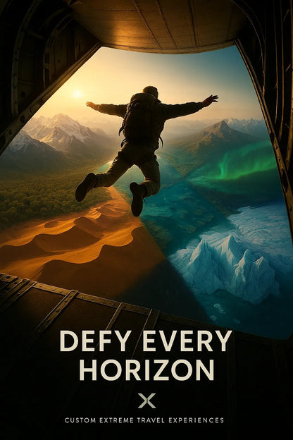 Example output from the Creative Director Ad Concepts ChatGPT prompt: striking ad visual concepts with minimalist headlines, featuring symbolic scenes, emotional storytelling, high-contrast lighting, and cultural relevance. Defy Every Horizon.