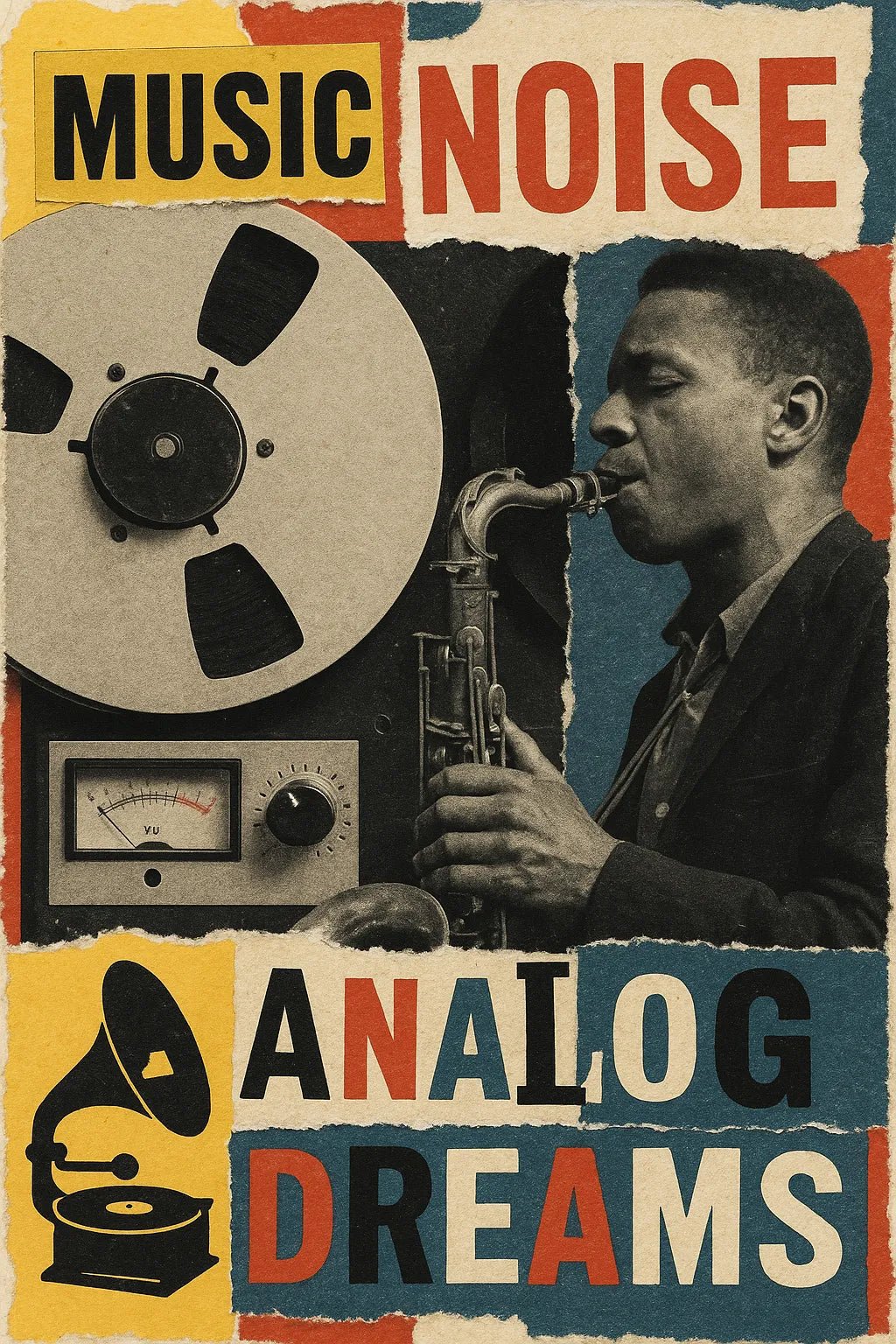 Example output from the Creative Magazine Cutout Collages ChatGPT prompt: Analog Dreams.