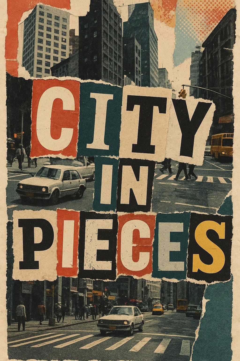Example output from the Creative Magazine Cutout Collages ChatGPT prompt: City in Pieces.