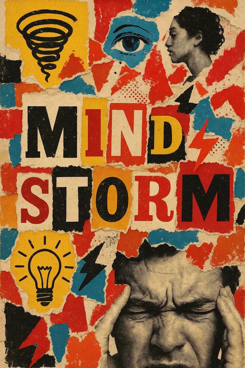 Example output from the Creative Magazine Cutout Collages ChatGPT prompt: Mind Storm.