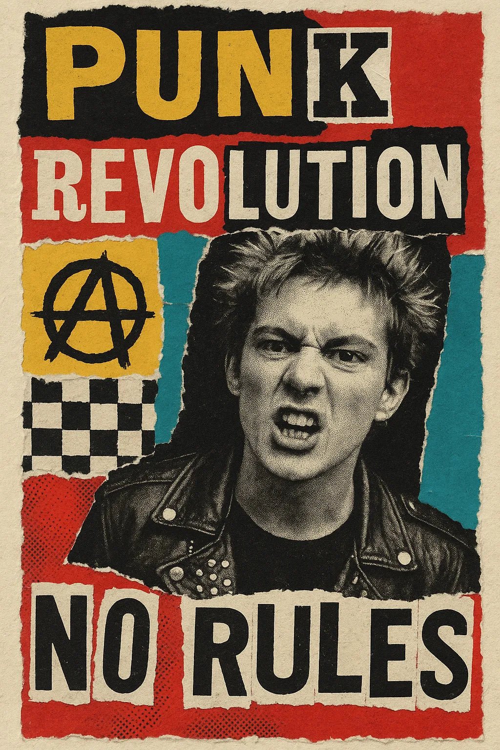 Example output from the Creative Magazine Cutout Collages ChatGPT prompt: No Rules.