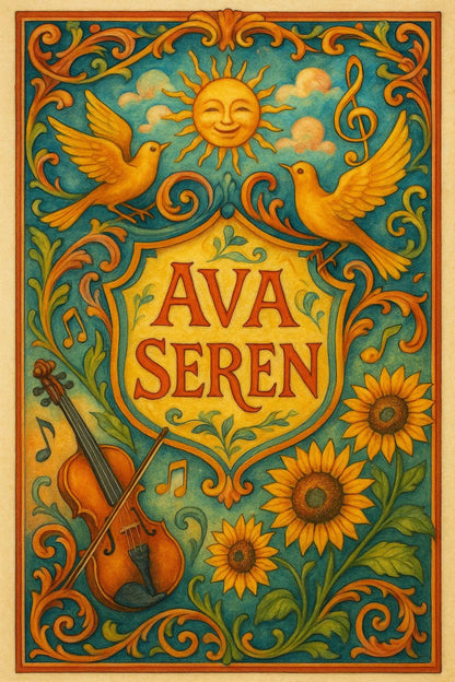 Example output from the Custom Crest Bookplates ChatGPT prompt: surrealist bookplate designs with ornate crests, personalized names, intricate symbolism, and vintage-style layout—ideal for collectors and creative gifting. Ava Seren.