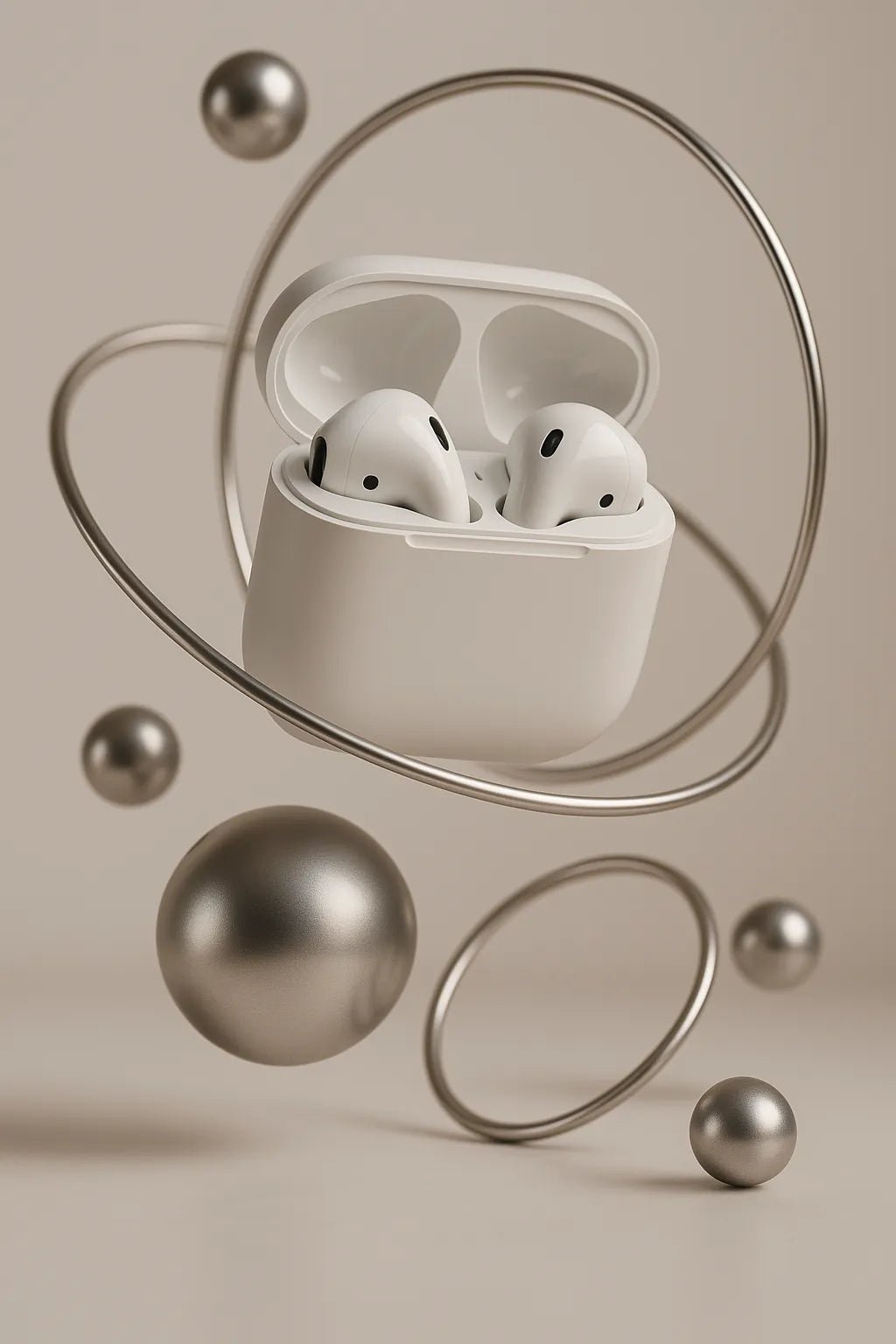 Example output from the Custom Floating Product Showcases ChatGPT prompt: premium floating product scene. Airpods.