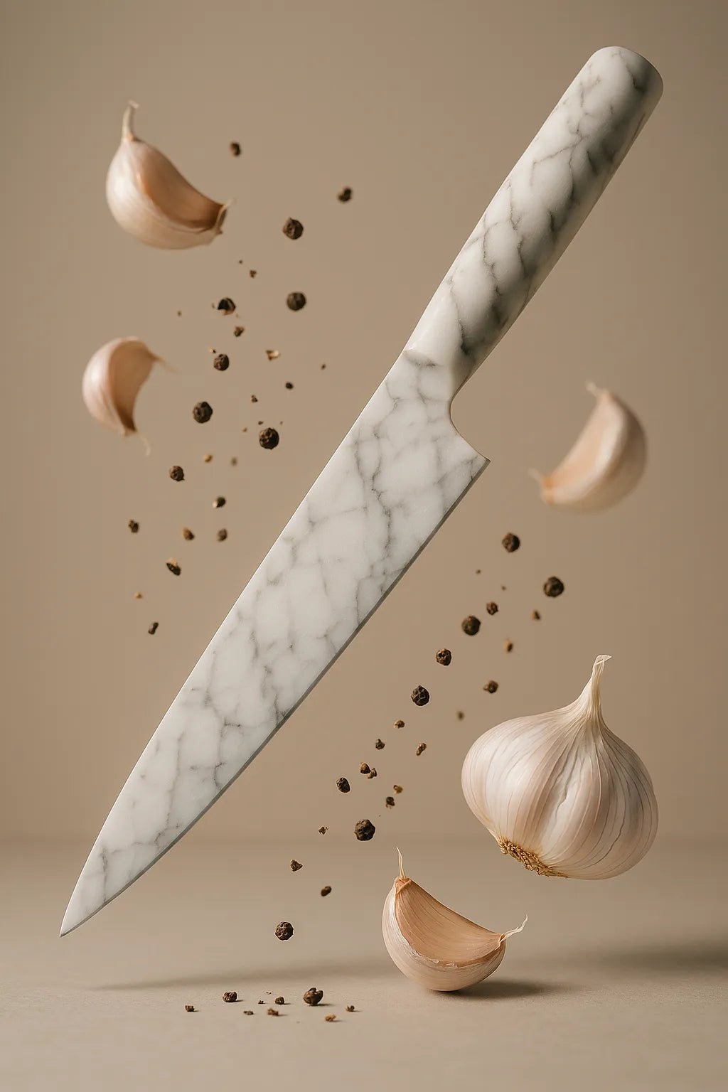 Example output from the Custom Floating Product Showcases ChatGPT prompt: premium floating product scene. Knife.