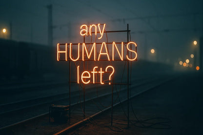 Example output from the Custom Neon Signs In Real Night Scenes ChatGPT prompt: glowing neon text sign. Any humans left?