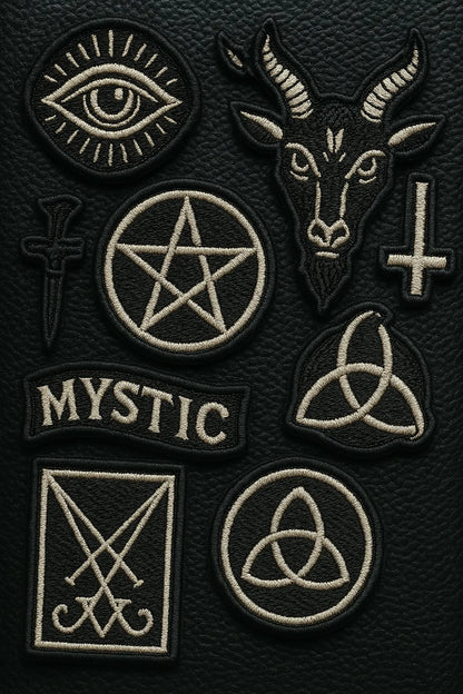 Example output from the Custom Patch Packs Generator ChatGPT prompt: collectible embroidered patch. Mystic.