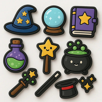 Example output from the Custom Rubber Charm Pack Makers ChatGPT prompt: playful rubber charms with bold cartoon designs, featuring expressive characters, spaced layout, and a clean white background for easy reuse. Magic.