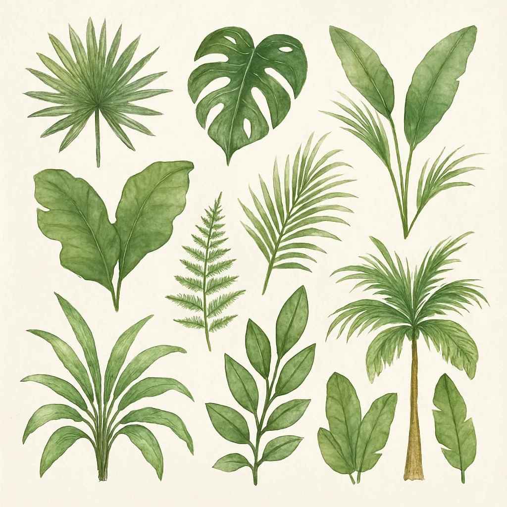 Example output from the Custom Watercolor Illustration Sheets ChatGPT prompt: hand-painted elements. Leaves.