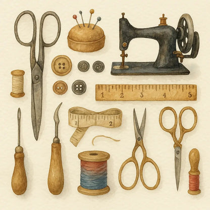 Example output from the Custom Watercolor Illustration Sheets ChatGPT prompt: hand-painted elements. Tools.