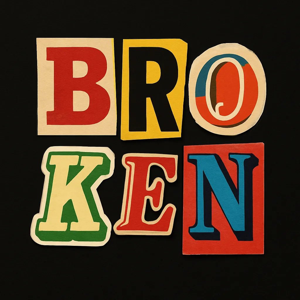 Example output from the Cutout Collage Typography Poster ChatGPT prompt: Broken